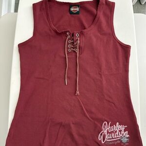 Harley-Davidson Burgundy Lace-Up Tank Top